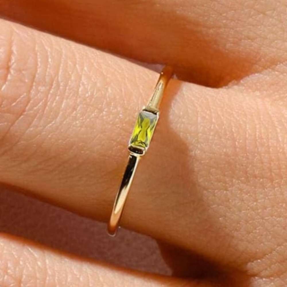 14k Gold Plated CZ Gemstone Baguette Ring